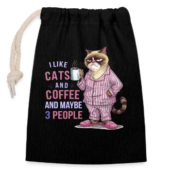 Chat amateur de café avec humour pyjama - Sac cadeau en coton avec cordon (14 x 20 cm) - noir - Devant