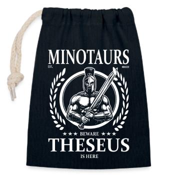 Theseus – Minotaurs Beware, Theseus is Here - Verschließbarer Geschenkbeutel aus Baumwolle (14x20cm) - Navy - Vorne