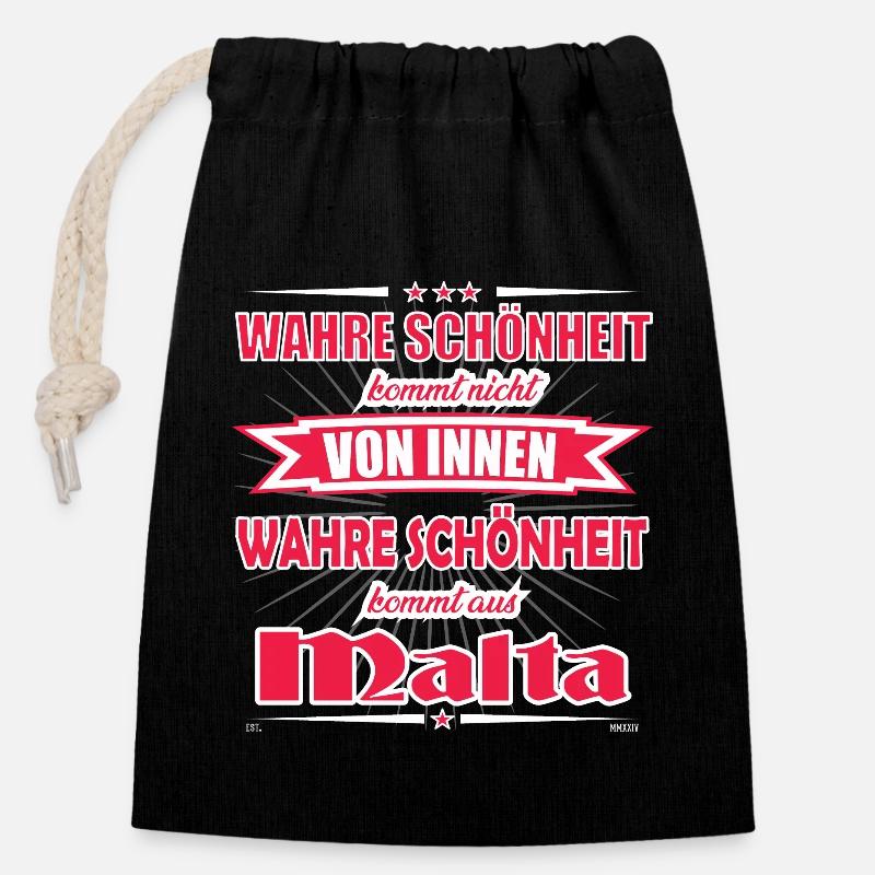 La vraie beauté vient de Malta Design - Sac cadeau en coton avec cordon (14 x 20 cm) - noir