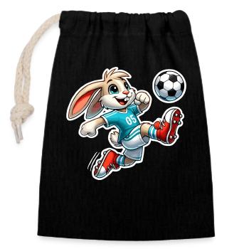 Lapin jouant au football - Sac cadeau en coton avec cordon (14 x 20 cm) - noir - Devant