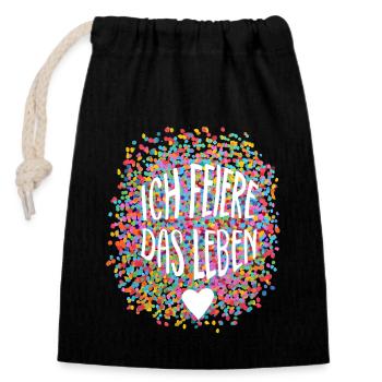I celebrate life - Closable cotton gift bag (14x20cm) - black - Front