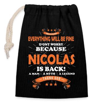 Everything will be fine Nicolas Is back - Closable cotton gift bag (14x20cm) - black - Front