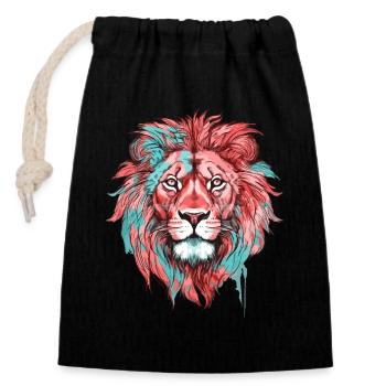 Lion Lion Head Colorful Colorful Predator Animal Art - Closable cotton gift bag (14x20cm) - black - Front