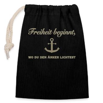 Anchor & Freedom - Maritime Slogan Motif - Closable cotton gift bag (14x20cm) - black - Front
