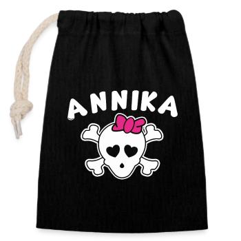 Piratin Annika Design für Mädchen und Frauen - Verschließbarer Geschenkbeutel aus Baumwolle (14x20cm) - Schwarz - Vorne