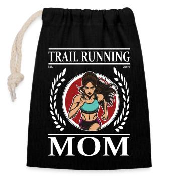 Maman coureuse de trail - Coureuse de fond et maman - Sac cadeau en coton avec cordon (14 x 20 cm) - noir - Devant
