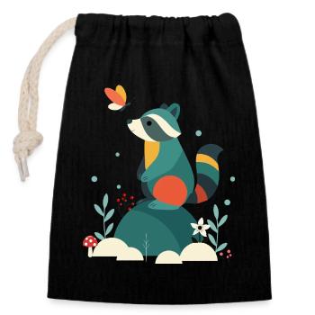 Raccoon & Butterfly Cute Woodland Animal Motif - Closable cotton gift bag (14x20cm) - black - Front