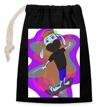 le lapin skateur - Sac cadeau en coton avec cordon (14 x 20 cm) - noir - Devant