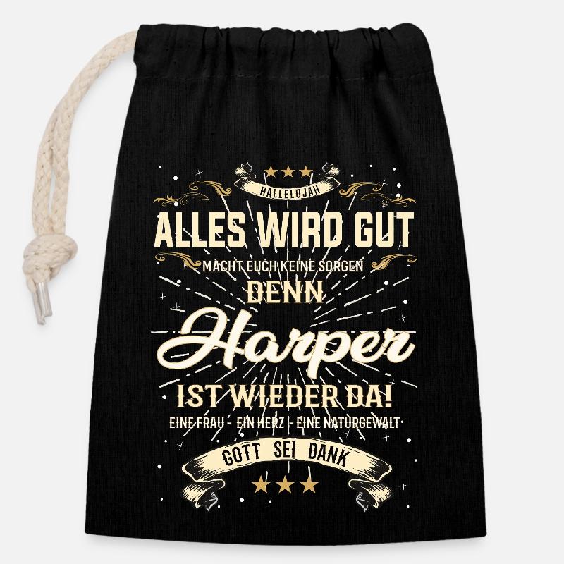 Alles wird gut denn Harper Ist da Outfit - Verschließbarer Geschenkbeutel aus Baumwolle (14x20cm) - Schwarz