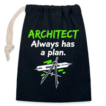 Architect always has a plan – Funny saying - Closable cotton gift bag (14x20cm) - navy - Front
