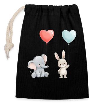Elefant Hase Liebe Ballon Herz Cute - Verschließbarer Geschenkbeutel aus Baumwolle (14x20cm) - Schwarz - Vorne