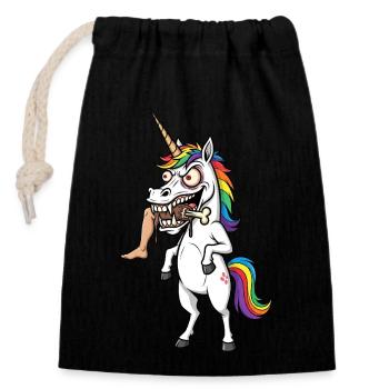 Verrücktes Einhorn – BISS ZUM UMfallen! - Verschließbarer Geschenkbeutel aus Baumwolle (14x20cm) - Schwarz - Vorne