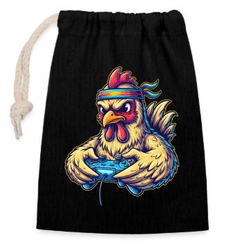 Gambler Chicken : Game On ! 🐔🎮 Joueur drôle - Sac cadeau en coton avec cordon (14 x 20 cm) - noir - Devant
