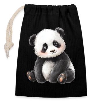 Süßer Baby Panda - Verschließbarer Geschenkbeutel aus Baumwolle (14x20cm) - Schwarz - Vorne