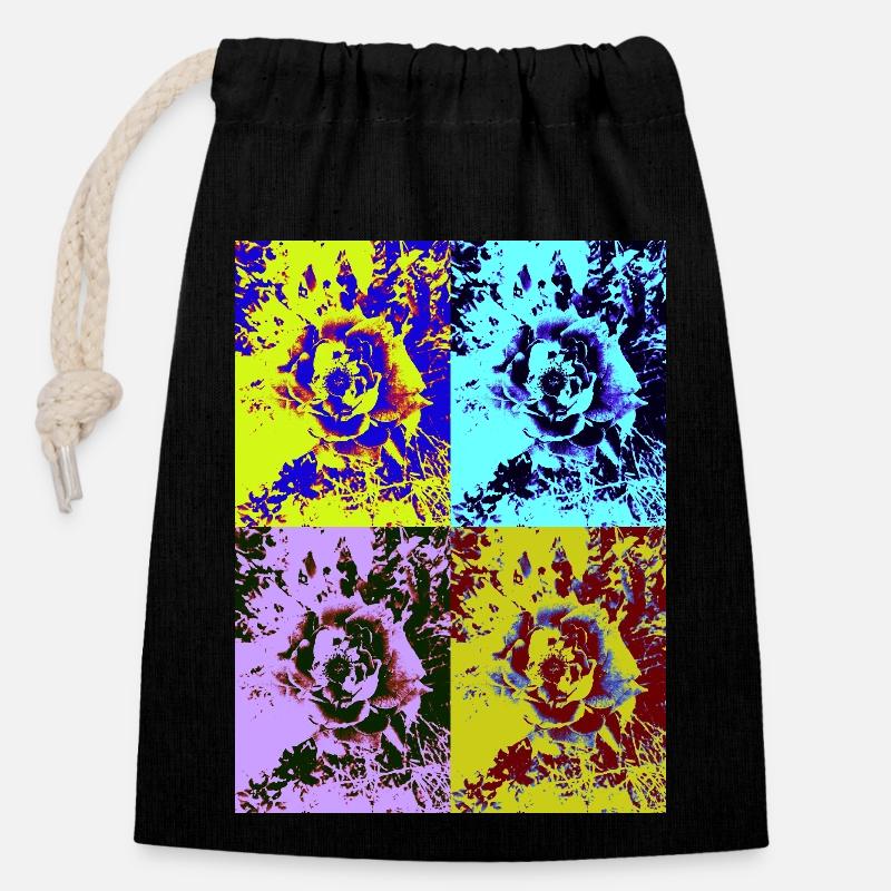 Rose pop art - Sac cadeau en coton avec cordon (14 x 20 cm) - noir