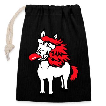 Horse Crazy Tongue Sticking Out Funny Silly - Closable cotton gift bag (14x20cm) - black - Front