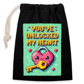 You've unlocked my heart - Pixel Herz - Closable cotton gift bag (14x20cm) - black - Front