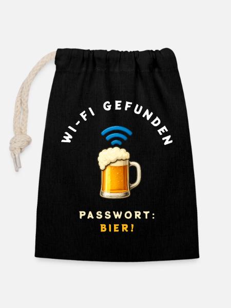 WiFi Bier Lustiges Design - Verschließbarer Geschenkbeutel aus Baumwolle (14x20cm) - Schwarz