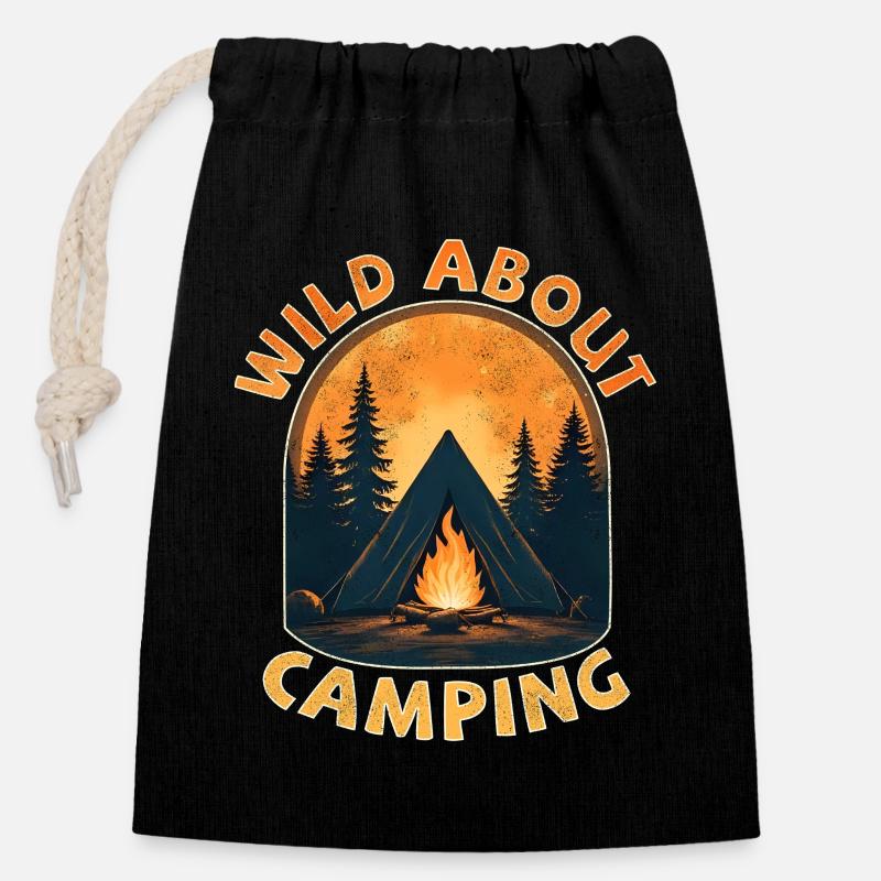Wild about camping - Closable cotton gift bag (14x20cm) - black