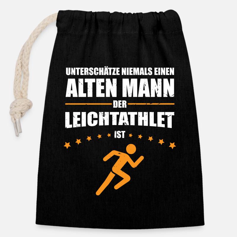 Geschenk Alter Mann - Leichtathlet | Retro Vintage - Verschließbarer Geschenkbeutel aus Baumwolle (14x20cm) - Schwarz