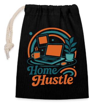Home Hustle Everyday life on the laptop - Closable cotton gift bag (14x20cm) - black - Front