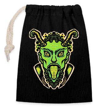 Green Krampus with tongue and horns - Closable cotton gift bag (14x20cm) - black - Front