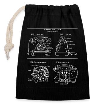 Retro Rotary Phone Blueprint - Closable cotton gift bag (14x20cm) - black - Front