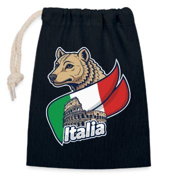 Italian Wolf with Colosseum - Closable cotton gift bag (14x20cm) - navy - Front