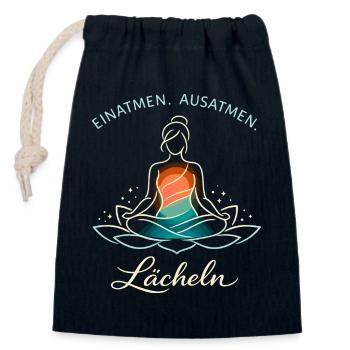 Inspire, expire, sourire - Cadeau de yoga - Sac cadeau en coton avec cordon (14 x 20 cm) - bleu marine - Devant