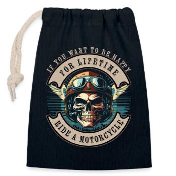 If you want to be Happy - Ride a Motocycle - Closable cotton gift bag (14x20cm) - navy - Front