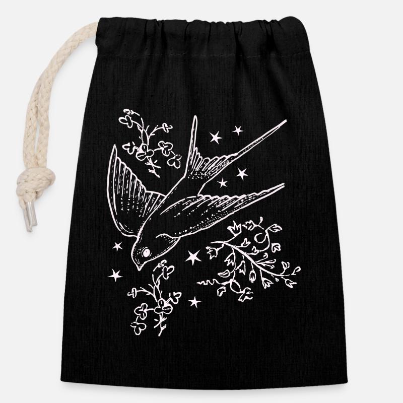 Swallow flight in star flight - Closable cotton gift bag (14x20cm) - black