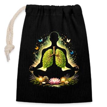 Meditation Atmung Natur Lunge Design  - Verschließbarer Geschenkbeutel aus Baumwolle (14x20cm) - Schwarz - Vorne