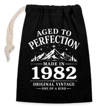 1982 Anniversary 44 Years Retro Vintage 1982 - Closable cotton gift bag (14x20cm) - black - Front
