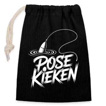 Angler Pose Design - Verschließbarer Geschenkbeutel aus Baumwolle (14x20cm) - Schwarz - Vorne