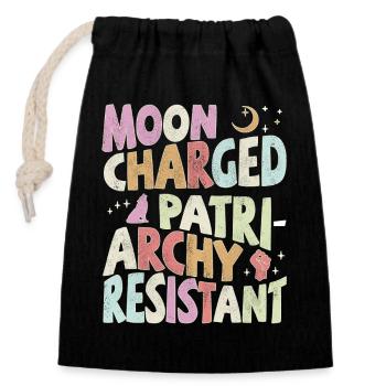 Moon charged, patriarchy resistant - pastel - Closable cotton gift bag (14x20cm) - black - Front