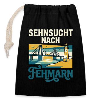 Fehmarn Sehnsucht - Verschließbarer Geschenkbeutel aus Baumwolle (14x20cm) - Schwarz - Vorne