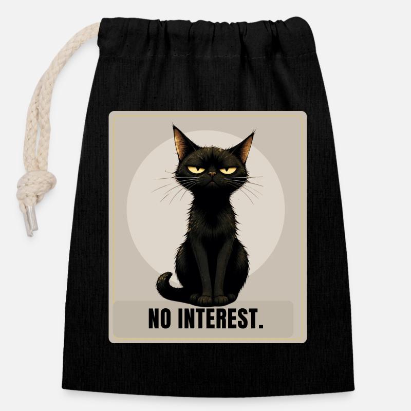 Aucun intérêt. – Dessin sarcastique du chat noir - Sac cadeau en coton avec cordon (14 x 20 cm) - noir