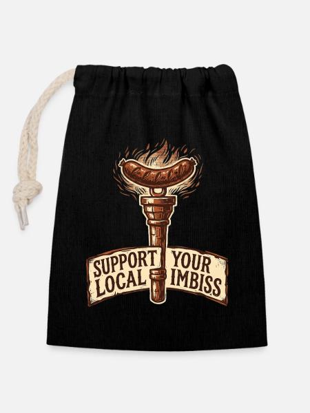 Support Imbiss Wurst - Verschließbarer Geschenkbeutel aus Baumwolle (14x20cm) - Schwarz