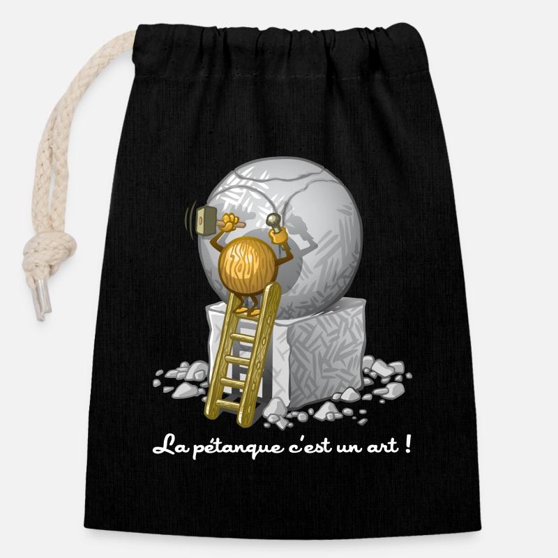 Art et pétanque - Sac cadeau en coton avec cordon (14 x 20 cm) - noir