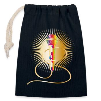 goldenes Mikrofon mit Regenbogen Elementen - Verschließbarer Geschenkbeutel aus Baumwolle (14x20cm) - Navy - Vorne