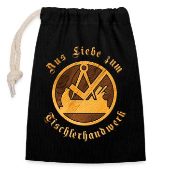 Tischler Zunftwappen aus Holz | Handwerk Liebe - Verschließbarer Geschenkbeutel aus Baumwolle (14x20cm) - Schwarz - Vorne