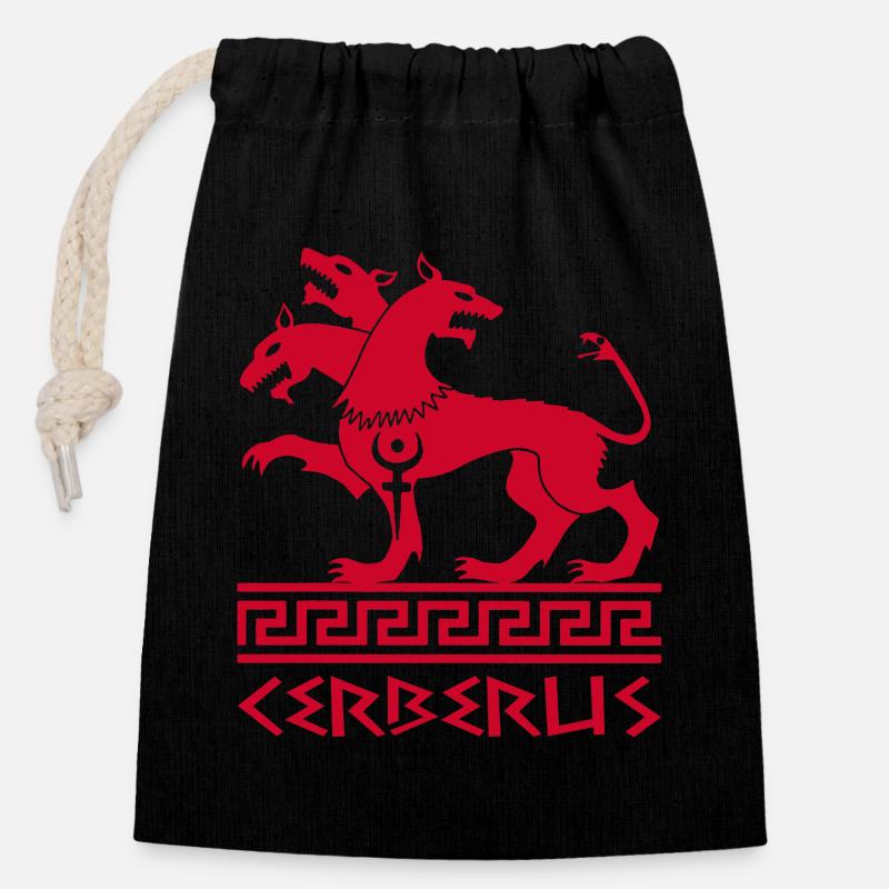 Chien cerbère rouge - Sac cadeau en coton avec cordon (14 x 20 cm) - noir