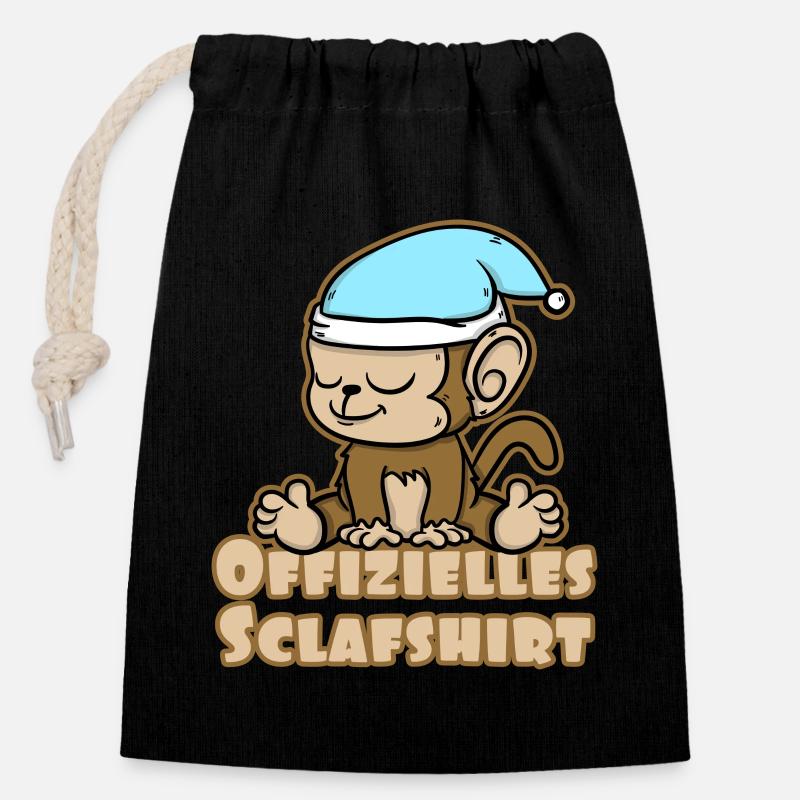 Offizielles Schlafshirt süßes Äffchen - Verschließbarer Geschenkbeutel aus Baumwolle (14x20cm) - Schwarz