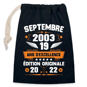 Septembre 2003 Idée cadeau d'anniversaire 19 ans - Sac cadeau en coton avec cordon (14 x 20 cm) - bleu marine - Devant