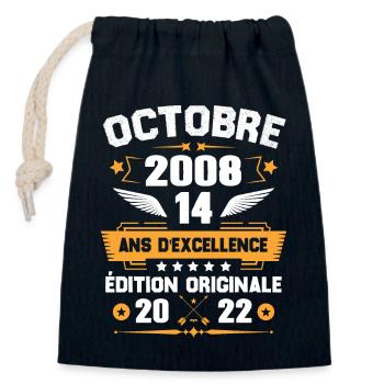 Octobre 2008 Idée Cadeau D'anniversaire 14 Ans - Sac cadeau en coton avec cordon (14 x 20 cm) - bleu marine - Devant