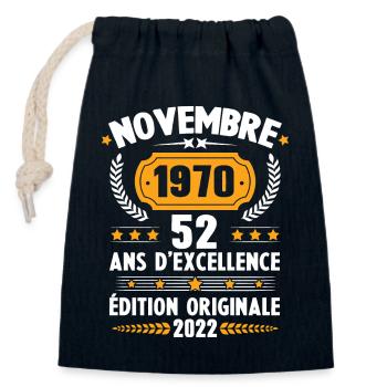 Cadeau D'anniversaire Rétro 52 Ans Novembre 1970 - Sac cadeau en coton avec cordon (14 x 20 cm) - bleu marine - Devant