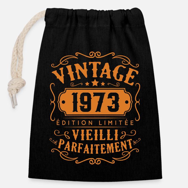 Vintage 1973 Edition Limitée - Sac cadeau en coton avec cordon (14 x 20 cm) - noir