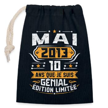 Rétro Cadeau D'anniversaire 10 Ans Mai 2013 - Sac cadeau en coton avec cordon (14 x 20 cm) - bleu marine - Devant