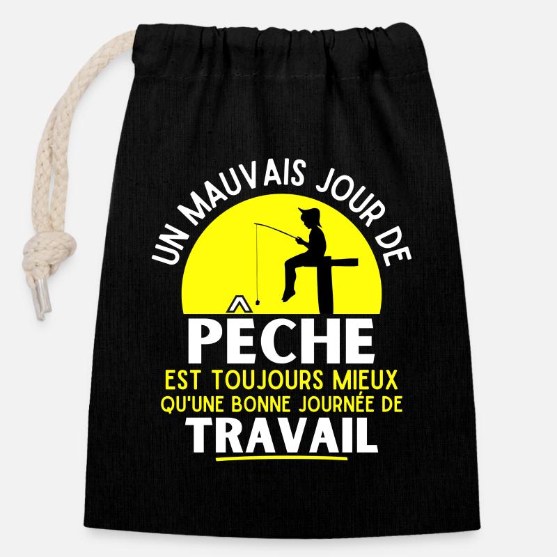pêche, pêcheur, fan de pêche - Sac cadeau en coton avec cordon (14 x 20 cm) - noir