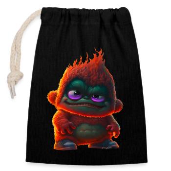 Feuer Monster Äffchen - Verschließbarer Geschenkbeutel aus Baumwolle (14x20cm) - Schwarz - Vorne